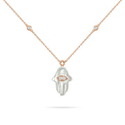 Necklace Fatma Hand Mother Of Pearl, 18K Gold And Diamonds
