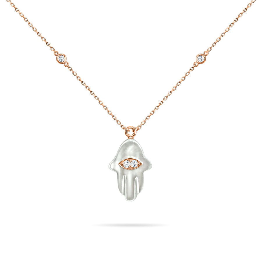 Necklace Fatma Hand Mother Of Pearl, 18K Gold And Diamonds