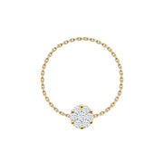 Ring Flower Diamonds Cluster 18K Gold On Chain