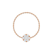 Ring Flower Diamonds Cluster 18K Gold On Chain