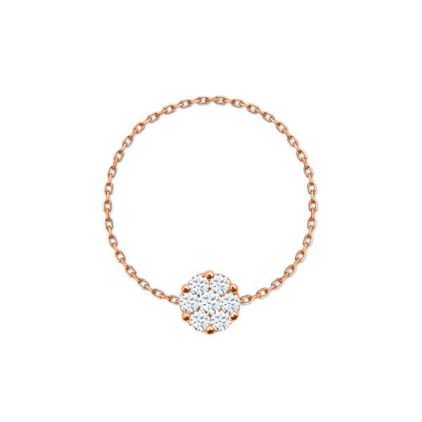 Ring Flower Diamonds Cluster 18K Gold On Chain