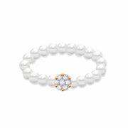 Ring Pearls Flower Diamond Cluster 18K Gold