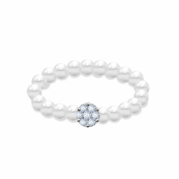 Ring Pearls Flower Diamond Cluster 18K Gold