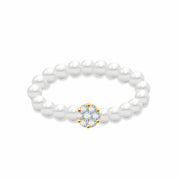 Ring Pearls Flower Diamond Cluster 18K Gold