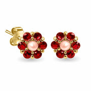 Earrings Flower Precious Stones, Pearl & 18K Gold – Ruby | Sapphire | Emerald | Pink Sapphire