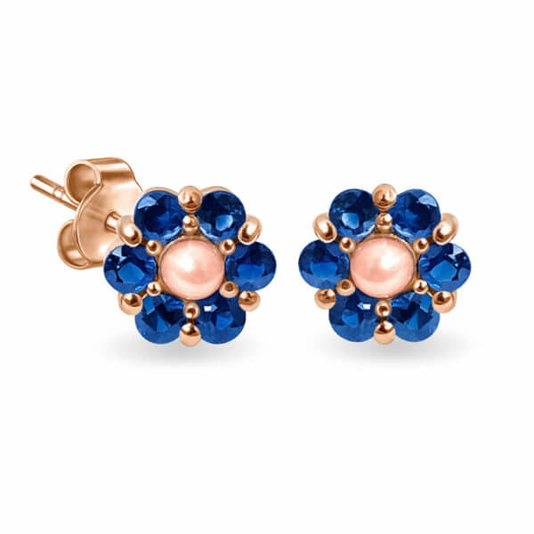 Earrings Flower Precious Stones, Pearl & 18K Gold – Ruby | Sapphire | Emerald | Pink Sapphire
