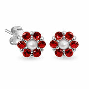 Earrings Flower Precious Stones, Pearl & 18K Gold – Ruby | Sapphire | Emerald | Pink Sapphire
