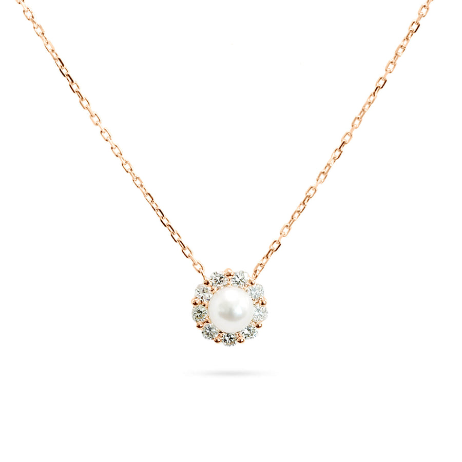 Necklace Flower Pearl Diamond And 18K Gold