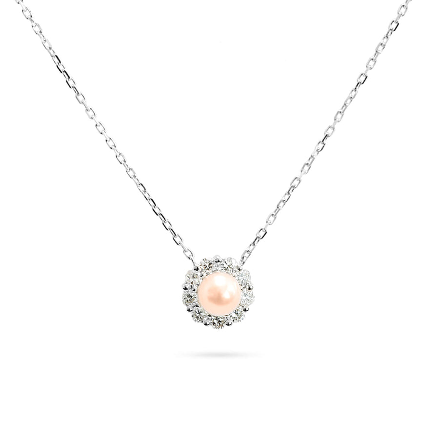 Necklace Flower Pearl Diamond And 18K Gold