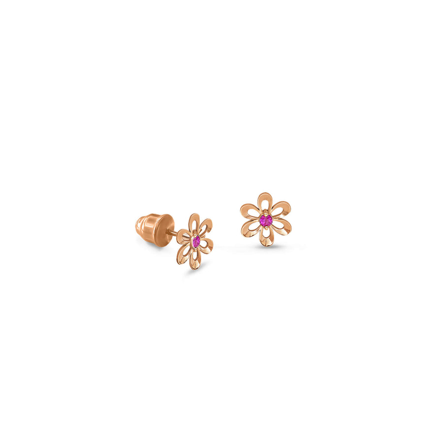 Baby Earrings Flower Pink Sapphire 18K Gold