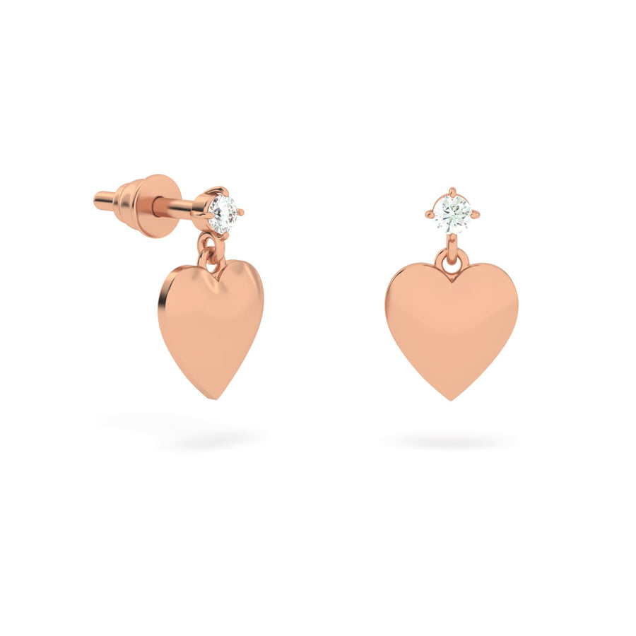 Baby Earrings Diamond Stud Hanging Heart, 18K Gold And Diamonds