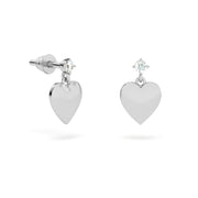 Baby Earrings Diamond Stud Hanging Heart, 18K Gold And Diamonds