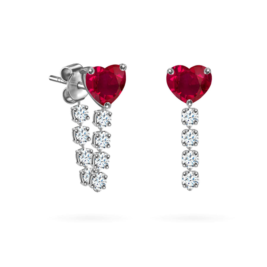 Earrings Heart Loop, 18K Gold, Diamonds And Precious Stone – Ruby | Emerald | Sapphire