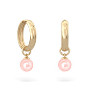 Earrings Mini Hoops Hanging Pearl, 18K Gold