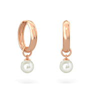 Earrings Mini Hoops Hanging Pearl, 18K Gold