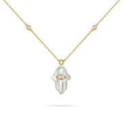 Necklace Fatma Hand Mother Of Pearl, 18K Gold And Diamonds