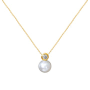 Baby Necklace Little Daisy Pearl, 18K Gold And Diamonds