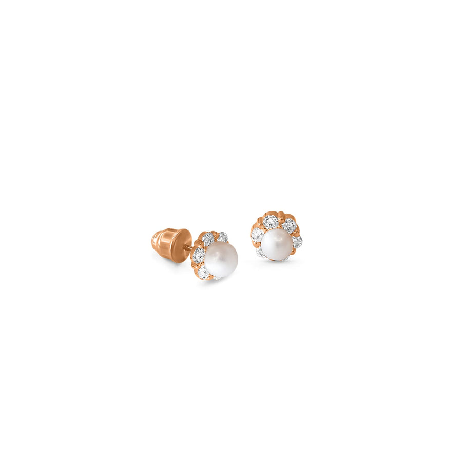 Baby Earrings Diamond Pearl 18K Gold