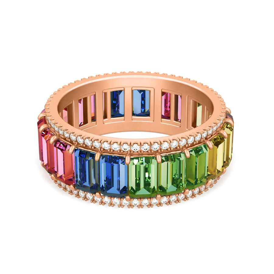 Ring Rainbow Baguette, 18K Gold And Precious Stones