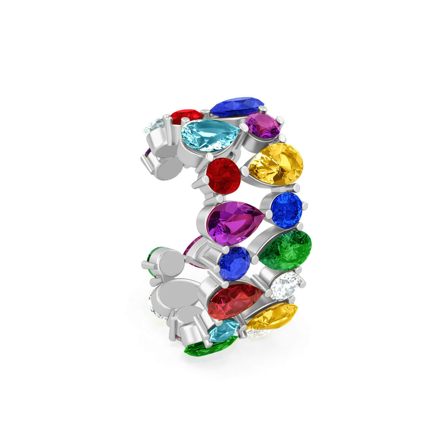Earring Cuff Rainbow Pear, 18K Gold And Precious Stone