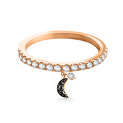 Ring Black Moon & Star Hanging 18K Gold And Diamonds