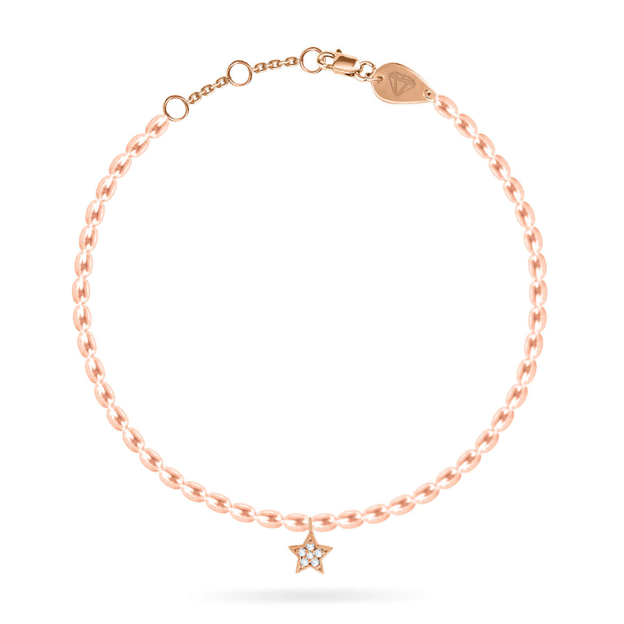 Anklet Pearls Little Diamond Star, 18K Gold