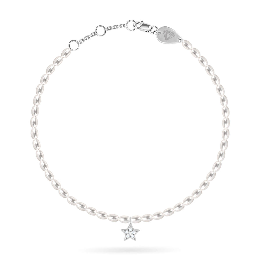 Anklet Pearls Little Diamond Star, 18K Gold