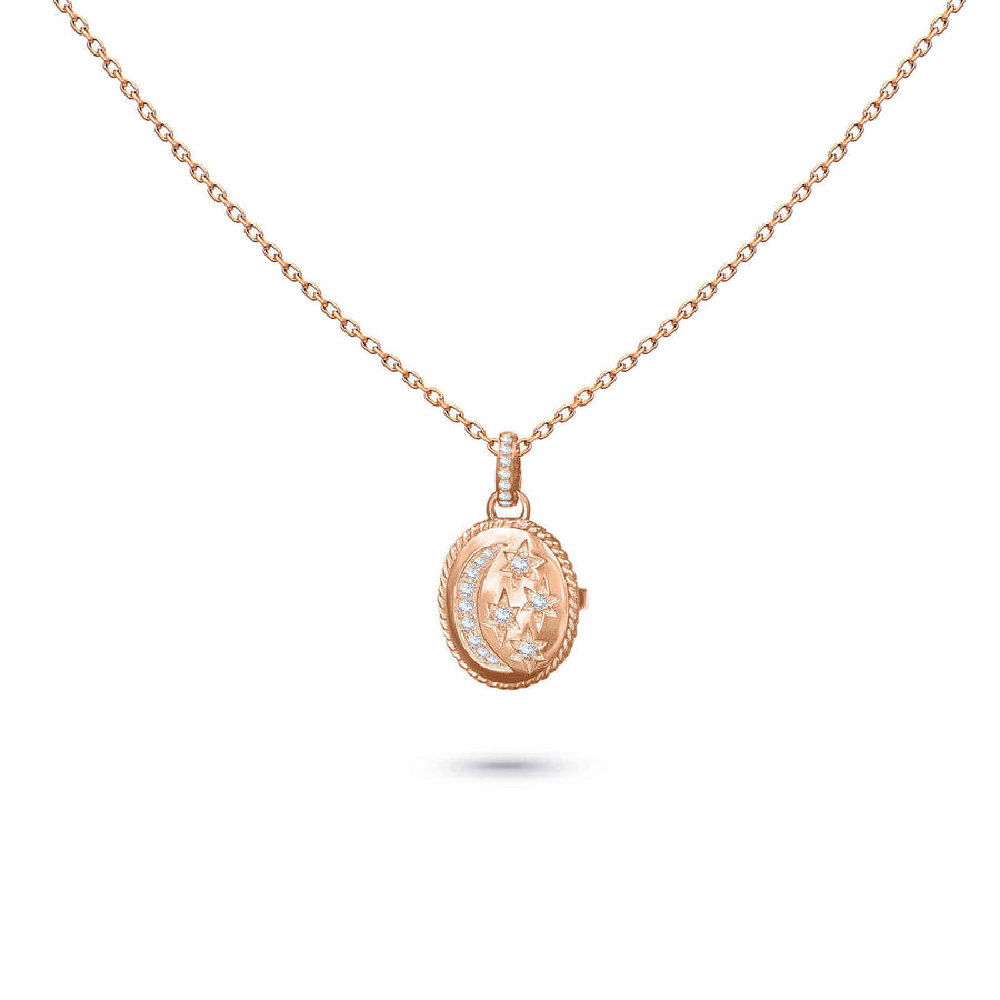 Necklace Locket Star Coin, 18K Gold And Diamonds